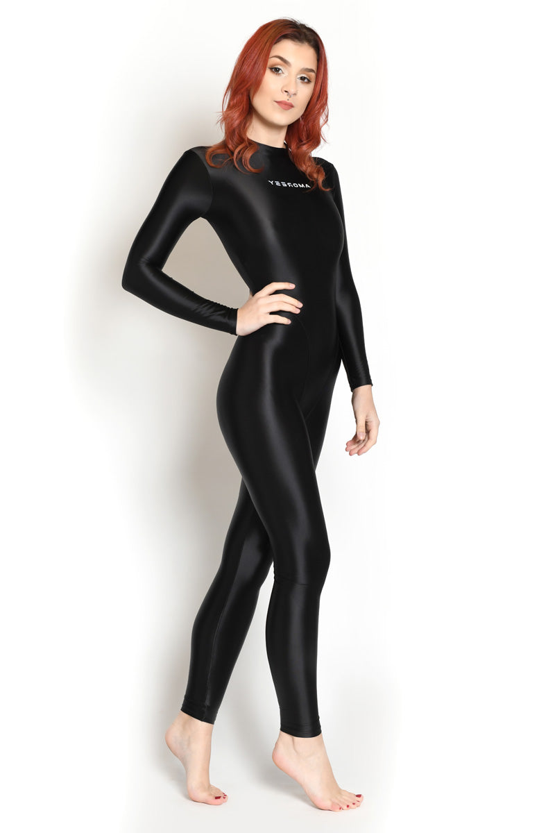 Catsuit in Shiny Black Customizable Unitard Full Bodysuit Nylon