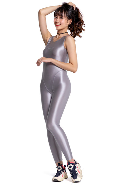 Silver Shiny Spandex Backless Jumpsuit Shoulder Strap Mamatabushi